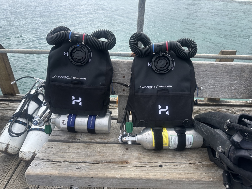 Two Halcyon Symbios rebreathers configured for training
