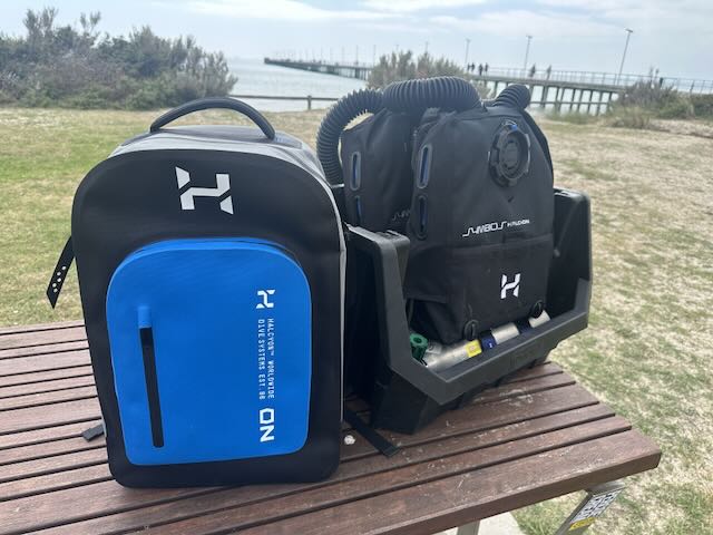 Halcyon Symbios closed-circuit rebreather and transport bag