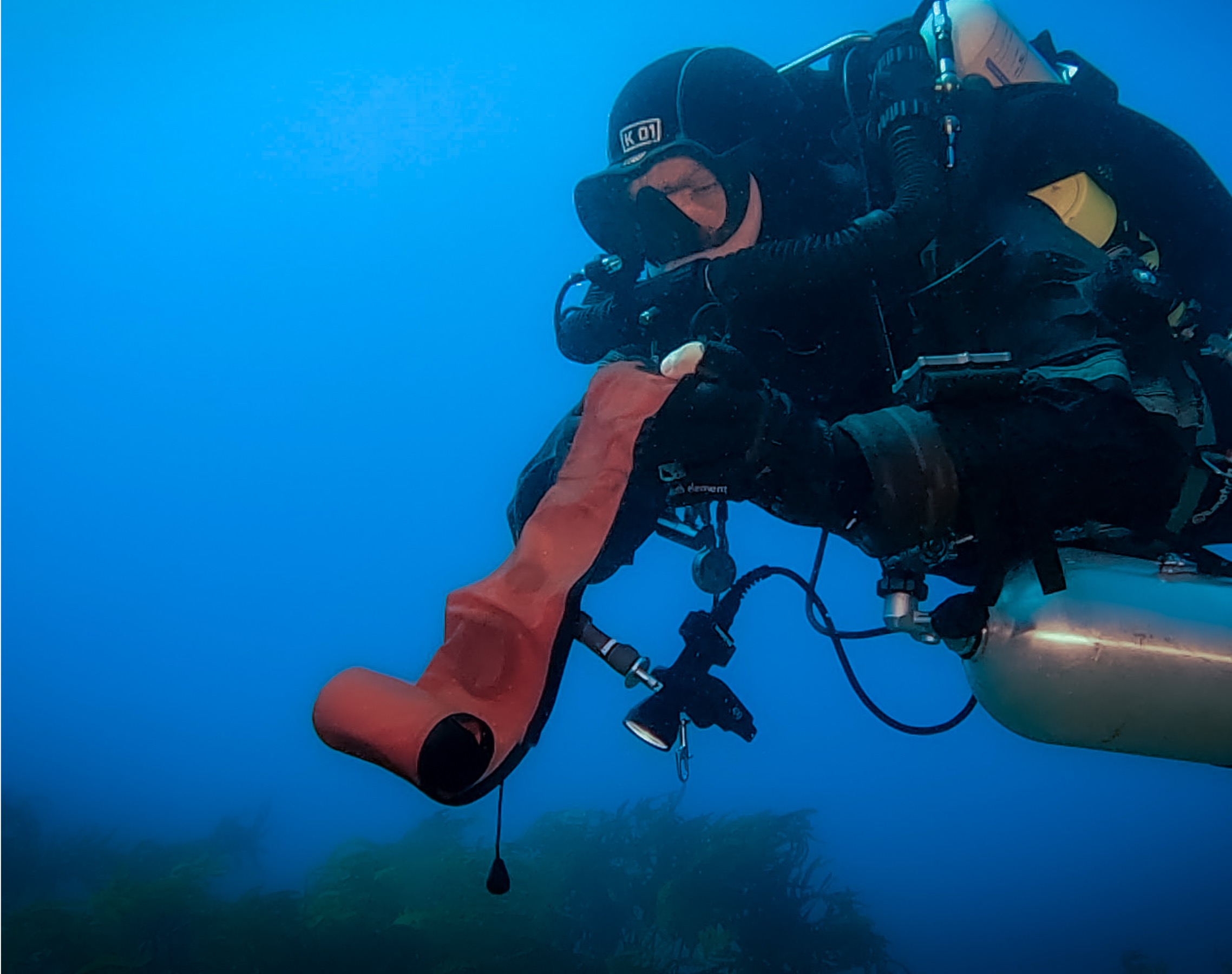 CCR diver deploying a delayed surface marker buoy